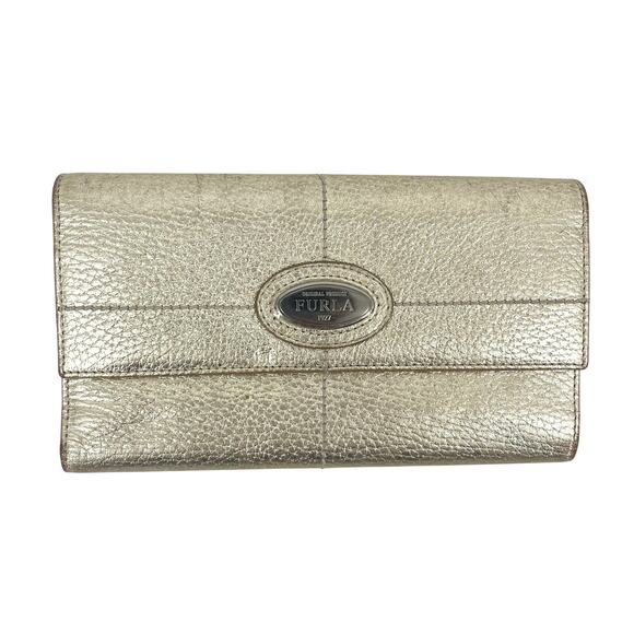 Furla Women's Gold Leather Tri-fold Wallet Clutch Purse 7.5 x 4 - Picture 1 of 6